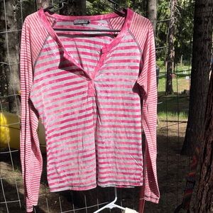 Prana Pink and Gray Striped Long-Sleeve Henley Top